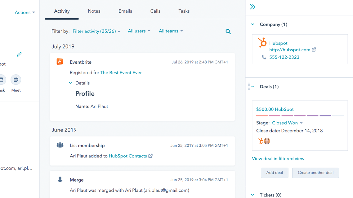 screenshot of event registration sync