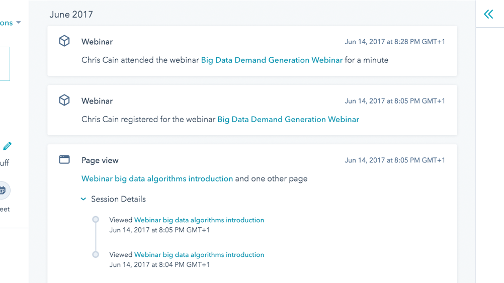 screenshot of contact record