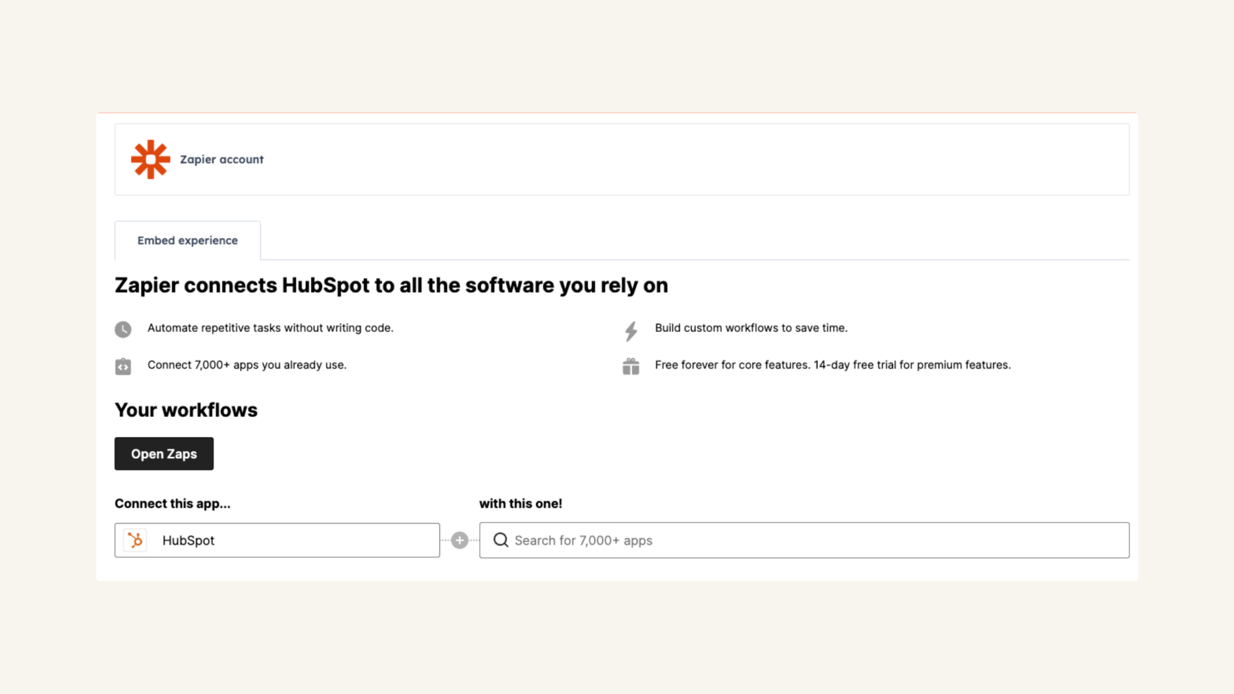 Harness the power of Zapier without navigating away from HubSpot