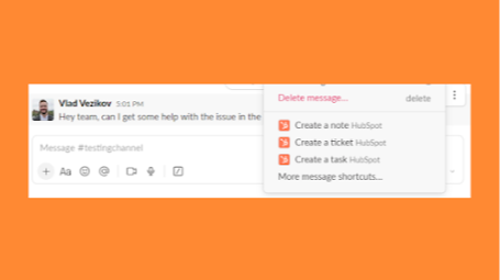 Turn Slack messages into a HubSpot task, ticket, or note