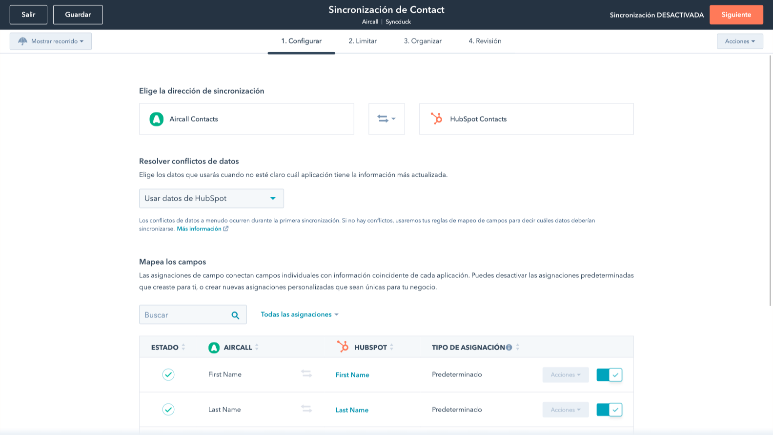 Mapeo de campos personalizado