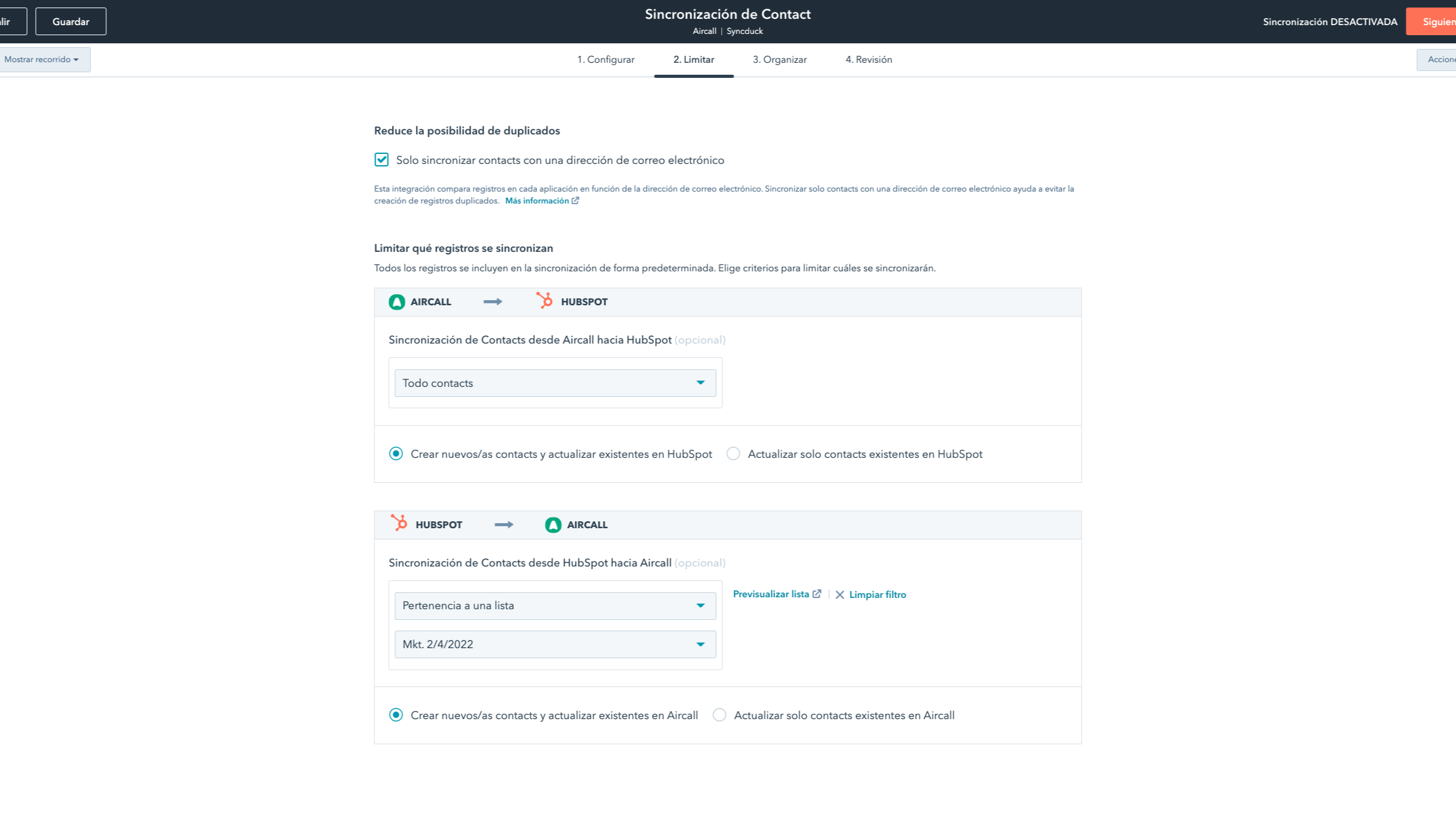 Sincroniza datos de Aircall y HubSpot