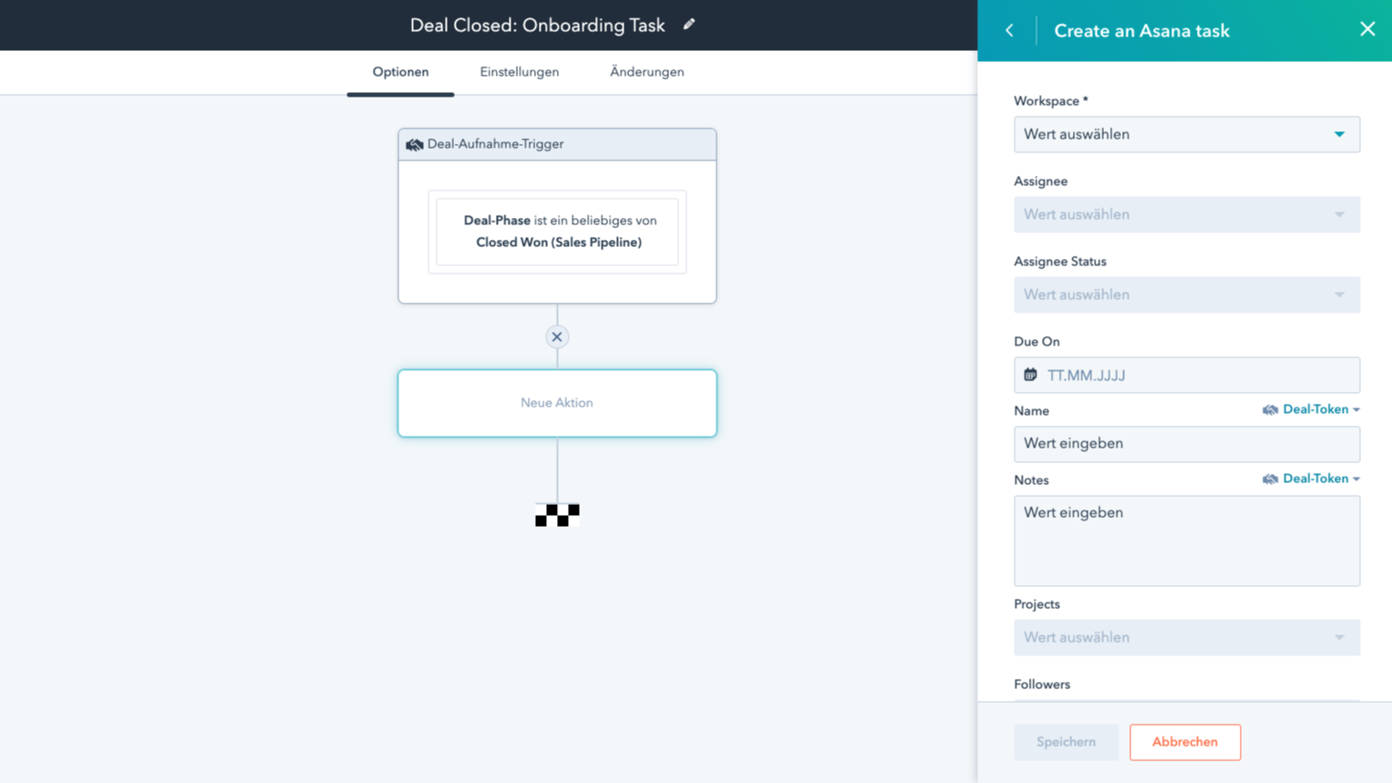 Asana-Aufgaben und HubSpot-Workflows