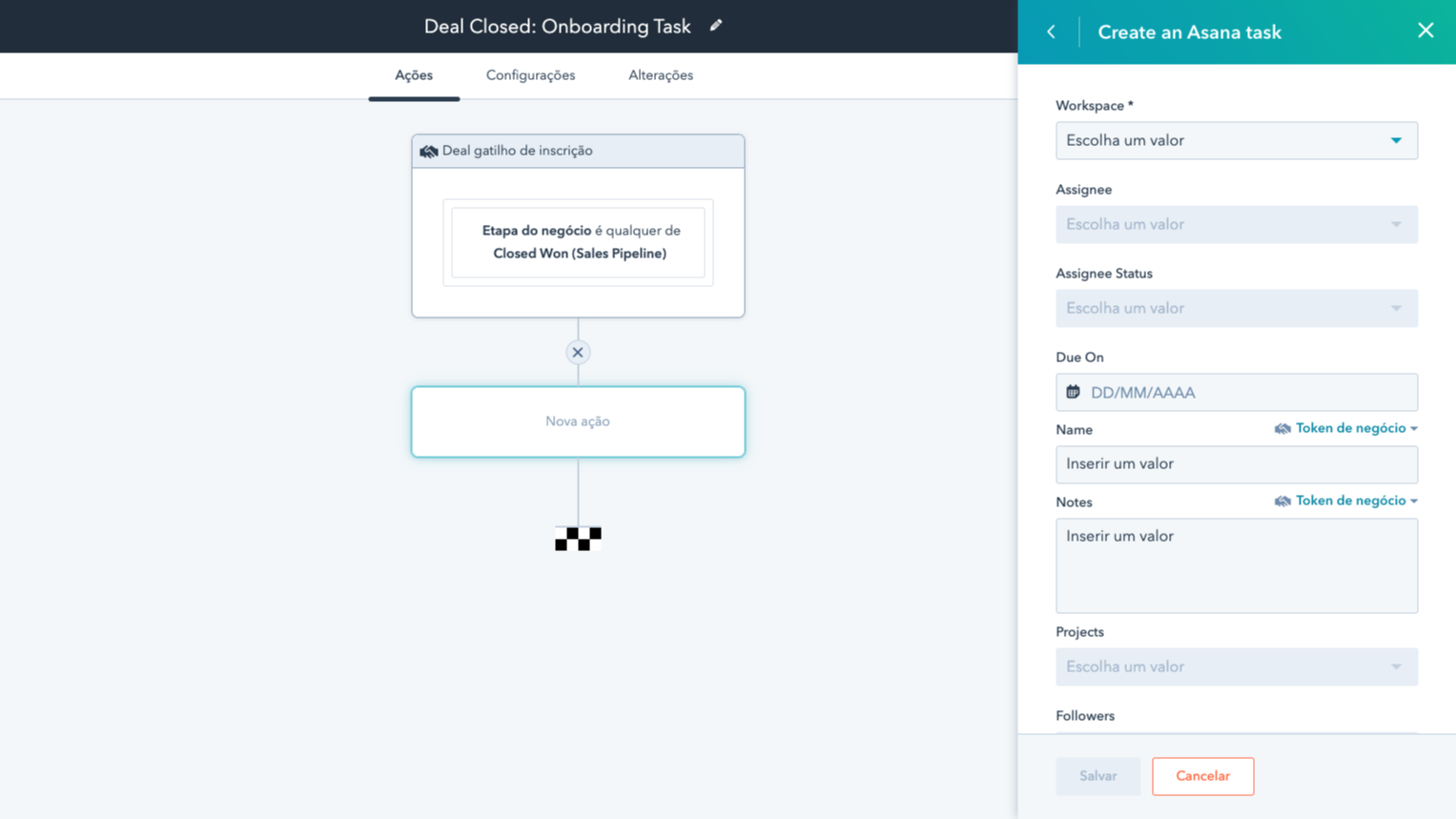 Tarefas do Asana e fluxos de trabalho do HubSpot