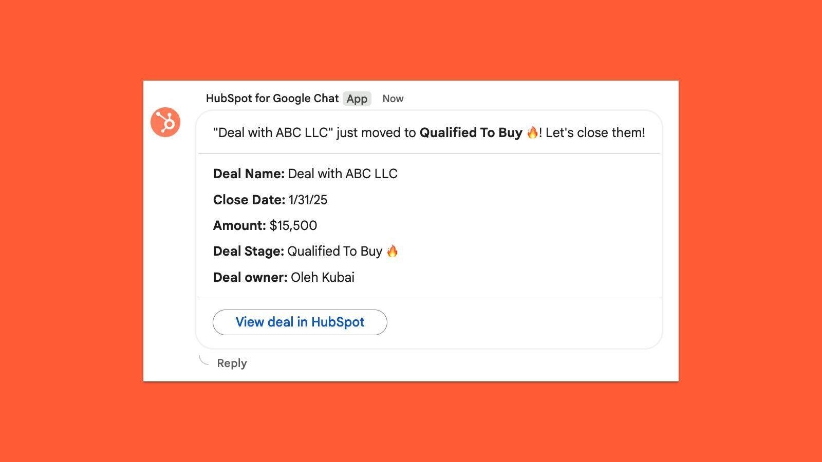 Send Google Chat notifications through HubSpot workflows