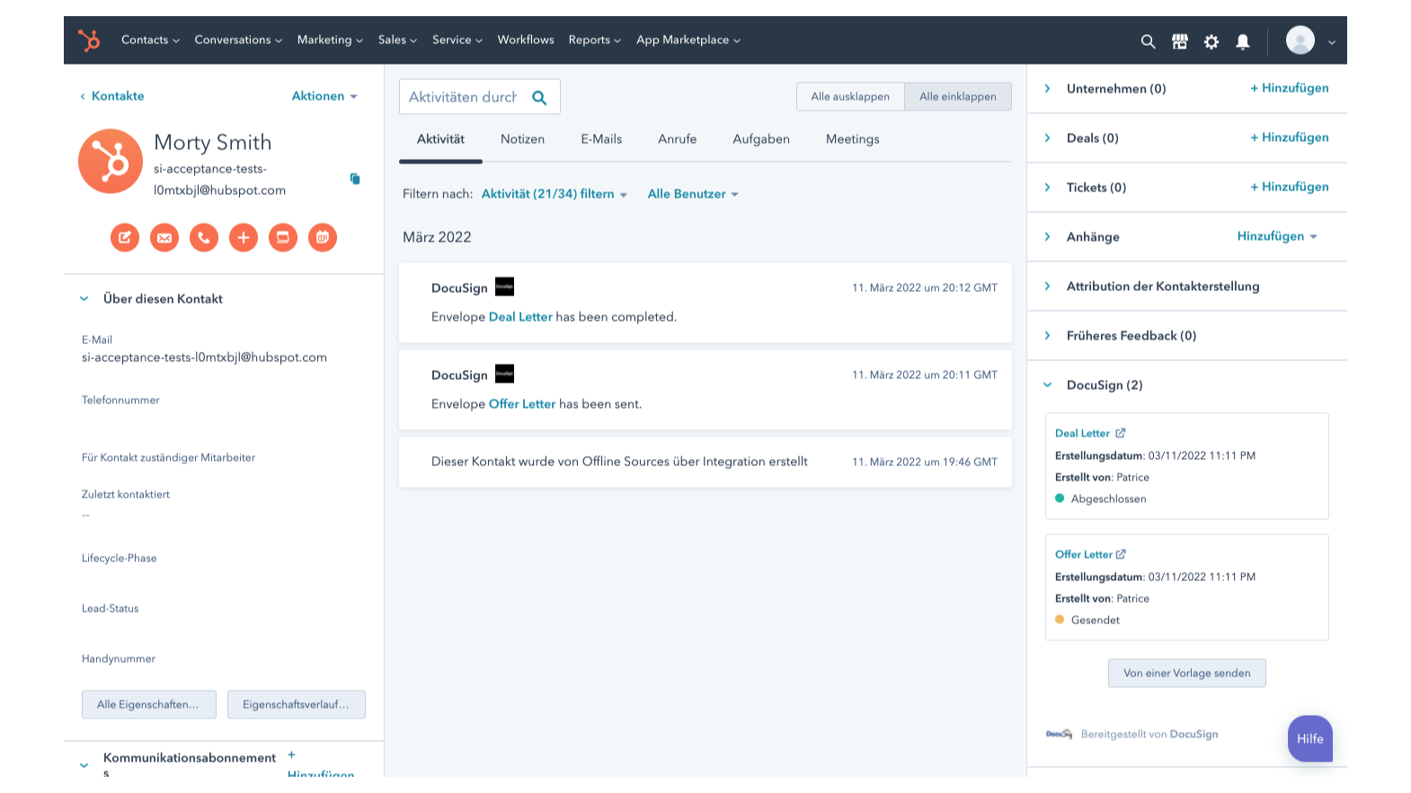 Erstellen Sie DocuSign-Umschläge über Kontakt-, Unternehmens- oder Dealdatensätze