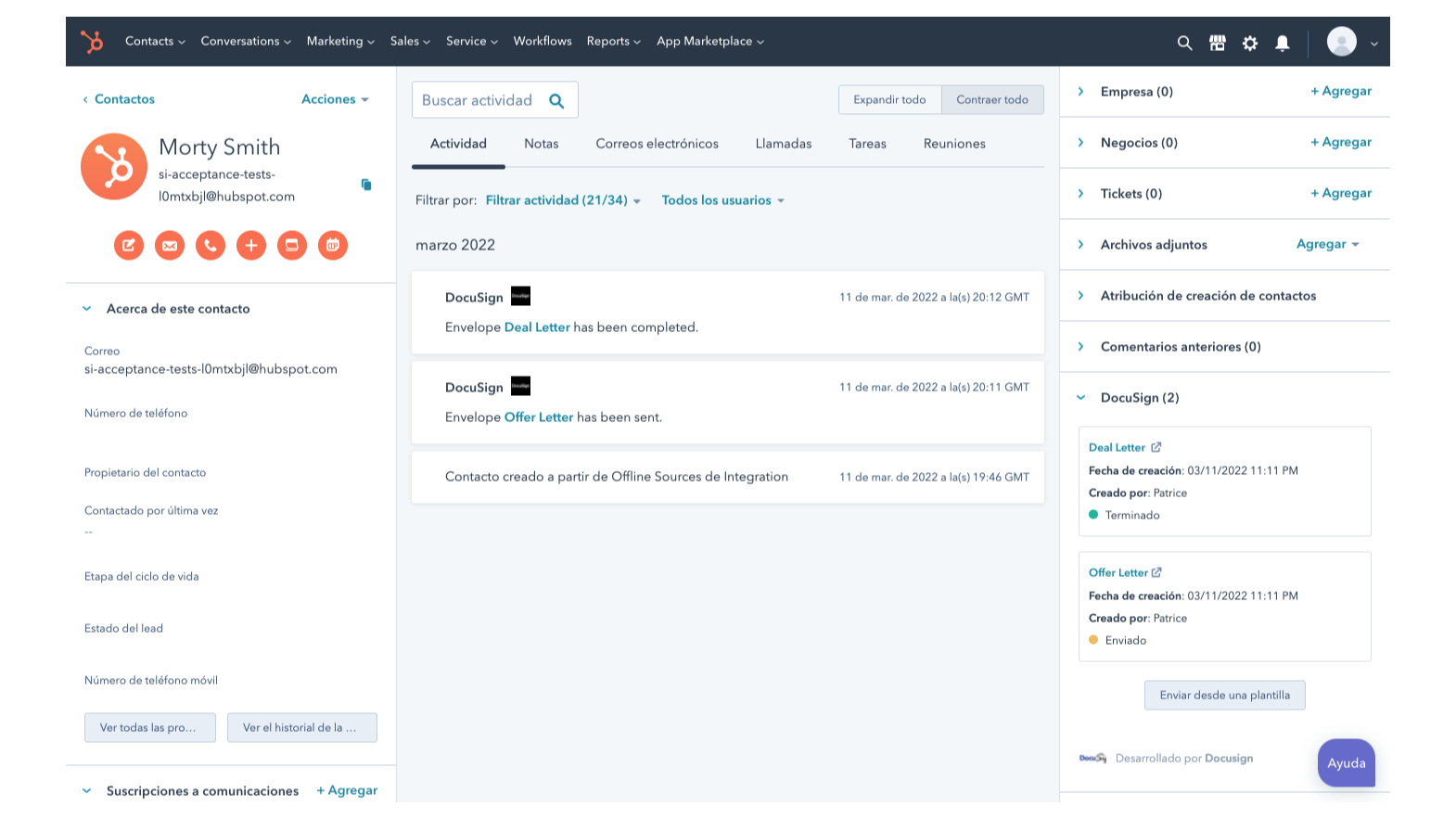 Create Docusign envelopes from contact, company or deal records