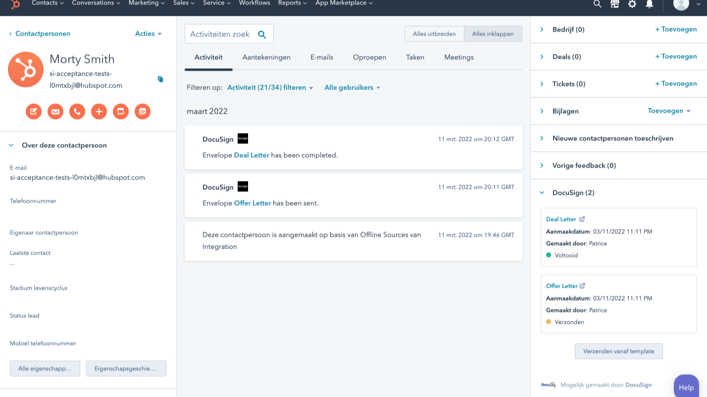 Maak DocuSign-enveloppen aan vanuit contactpersoons-, bedrijfs- of dealrecords