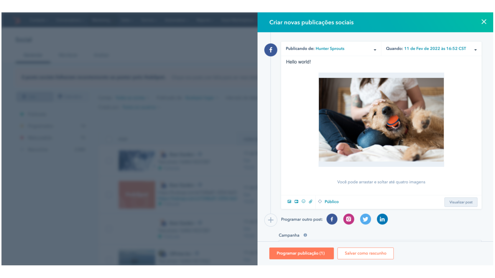 Gerencie sua presença do Facebook diretamente no HubSpot.