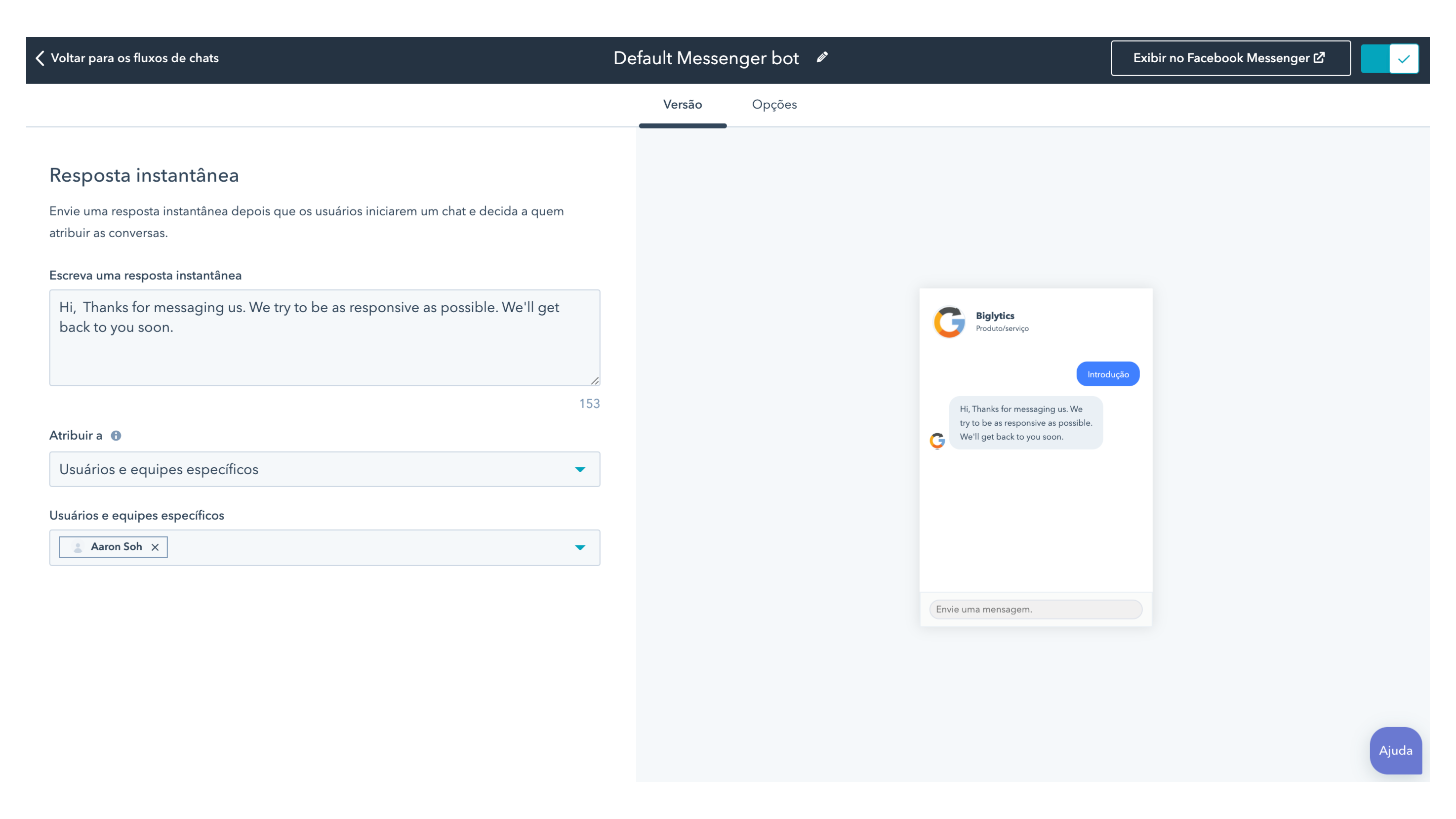 Criar chatbots para a sua página do Facebook para Empresas