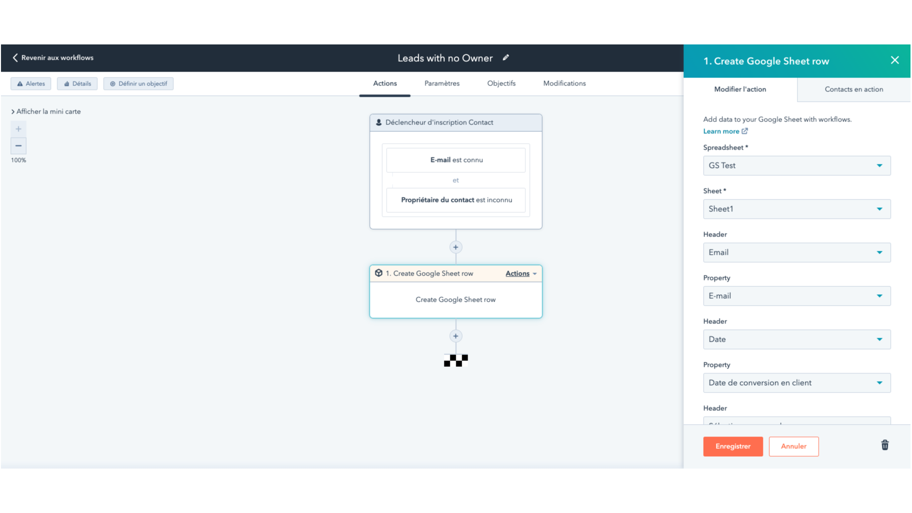 Ajoutez l'intégration Google Sheets comme action de workflow standard