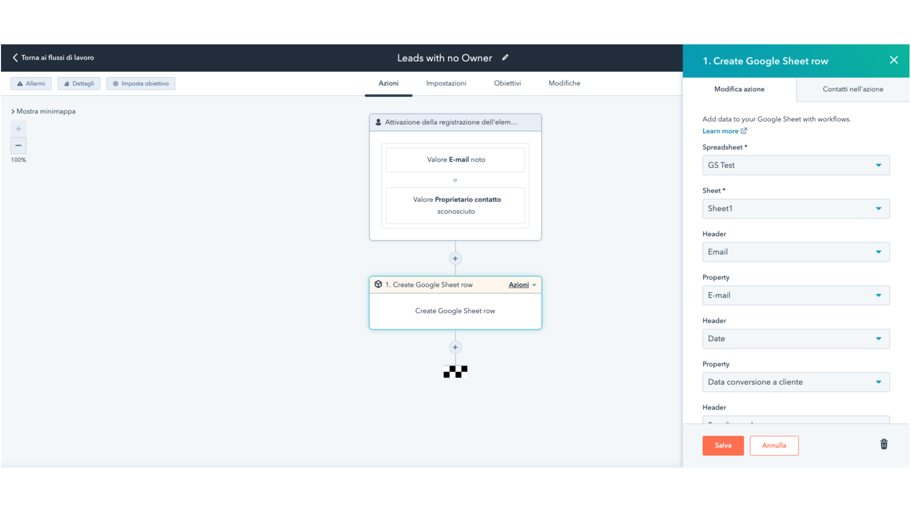 Crea una nuova riga in Fogli Google