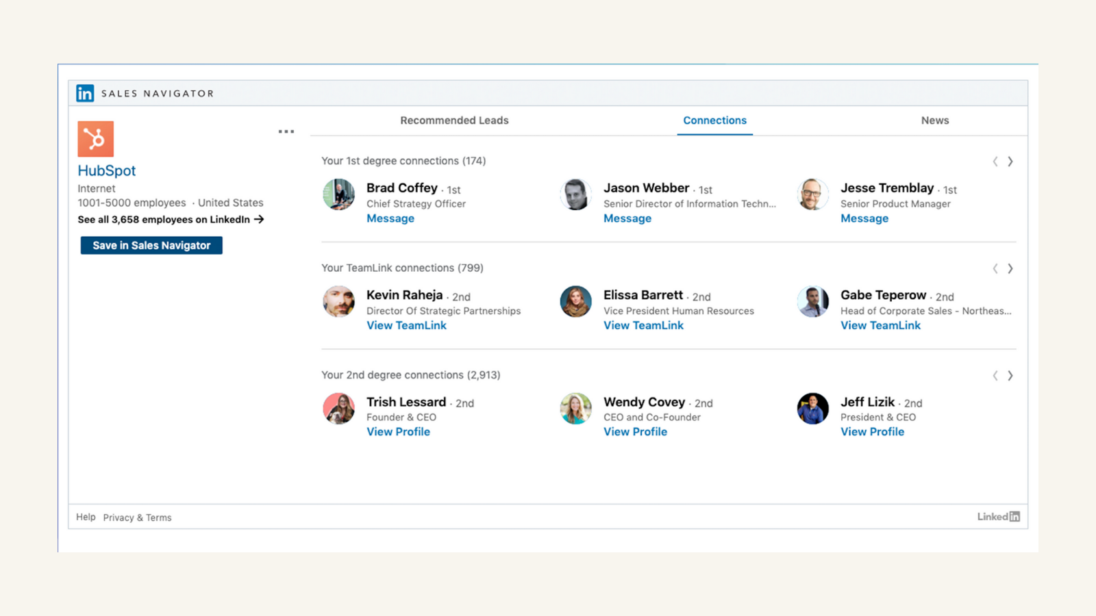 screenshot of shared connections