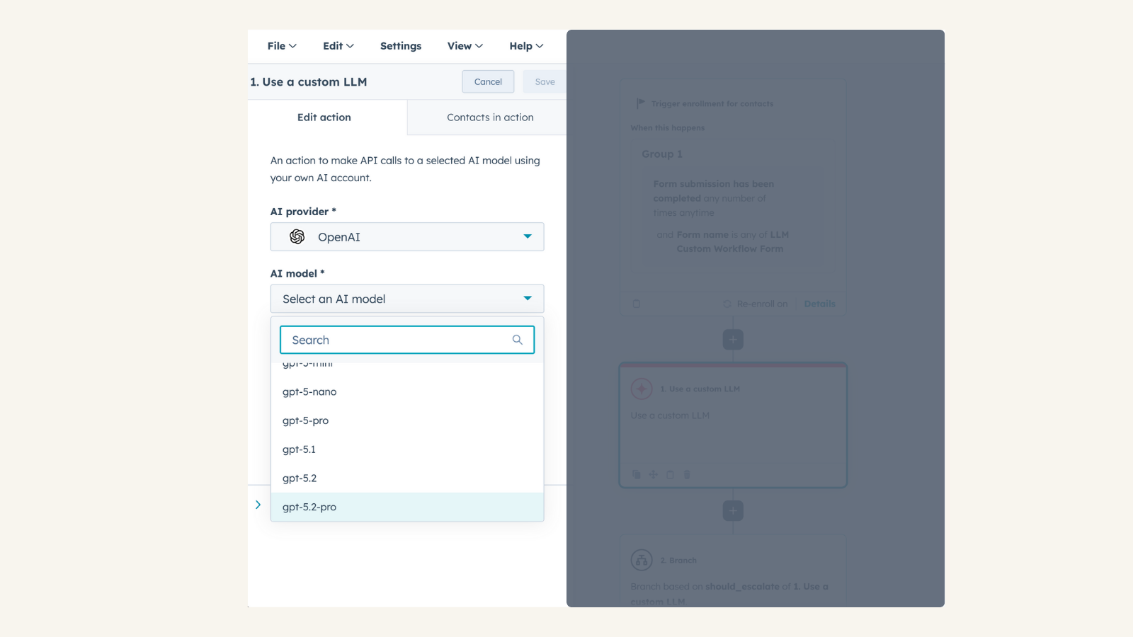 screenshot showing the available models from your own OpenAI account