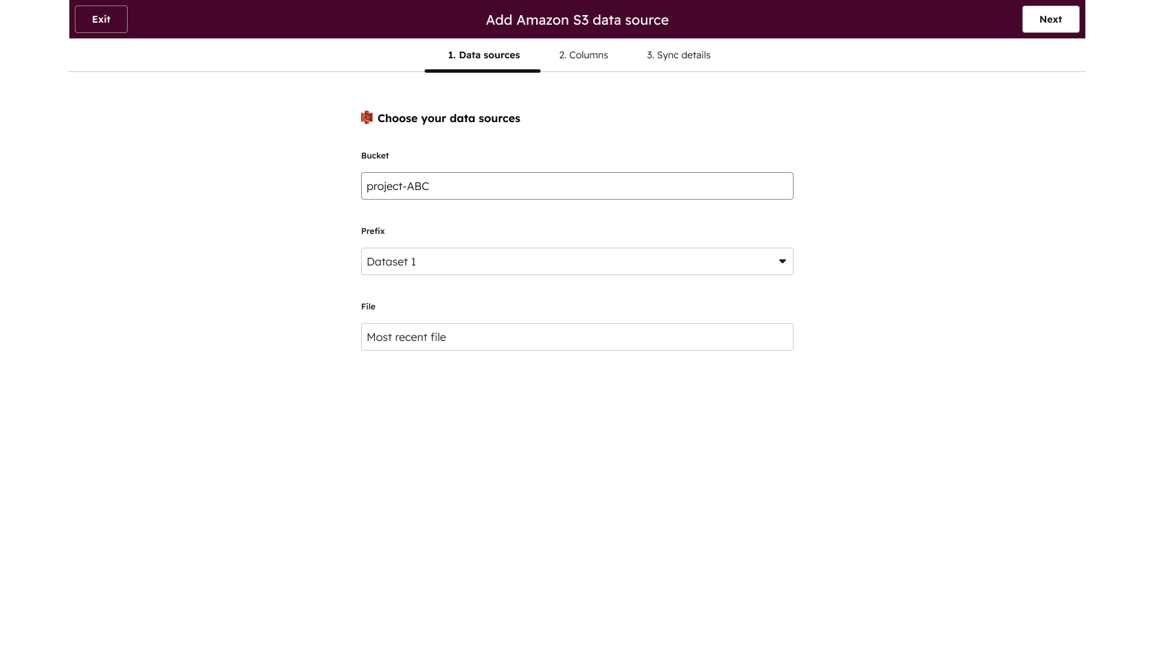 Specify your data source by choosing your S3 bucket