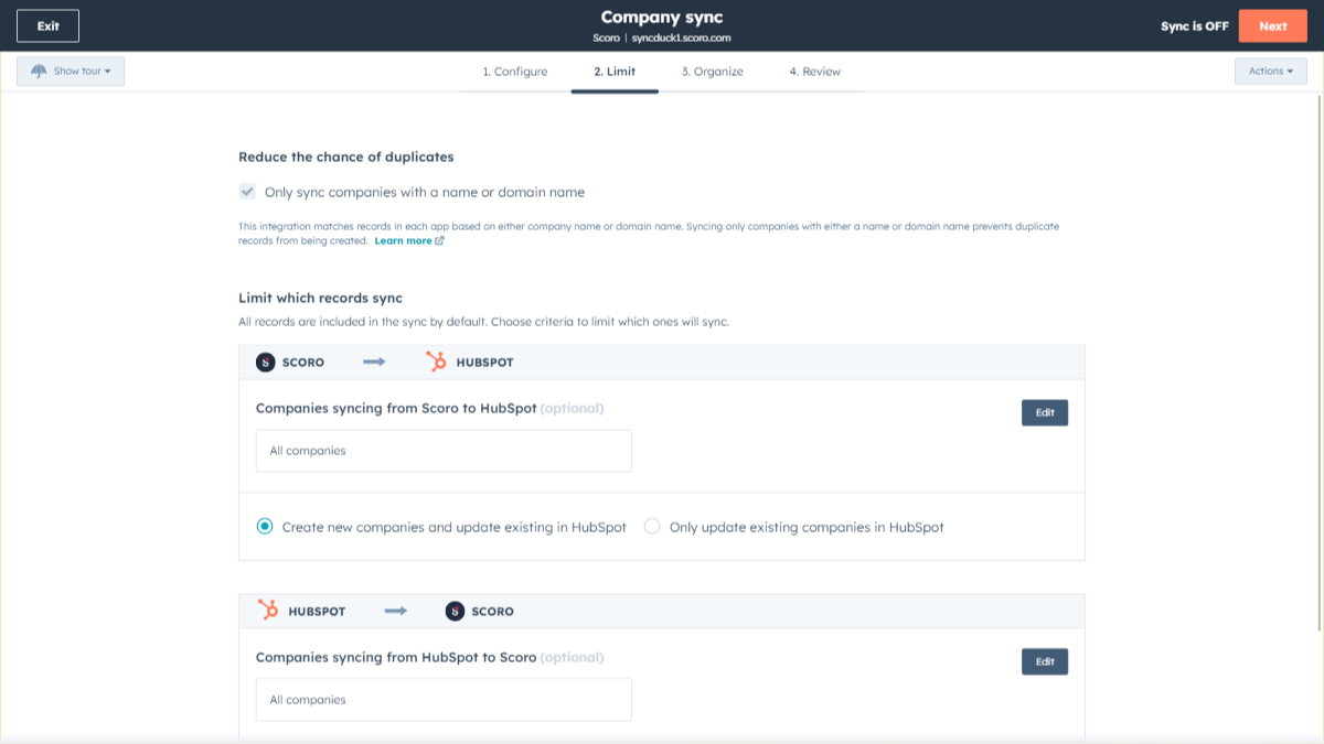 Sync Scoro and HubSpot data