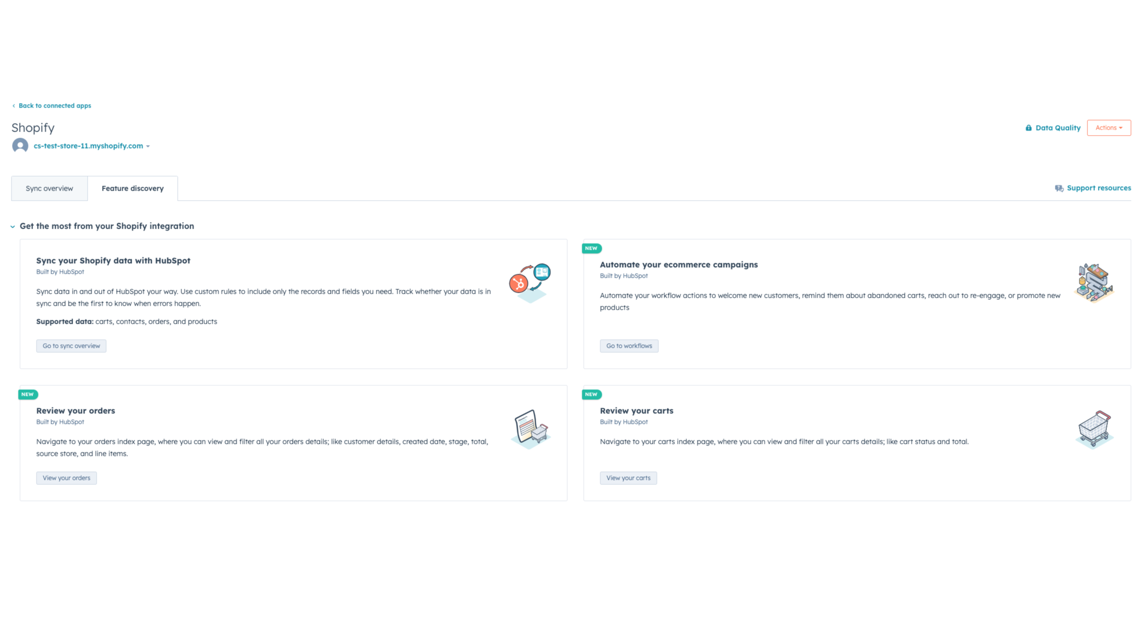 Access Orders and Carts via Feature Discovery Cards