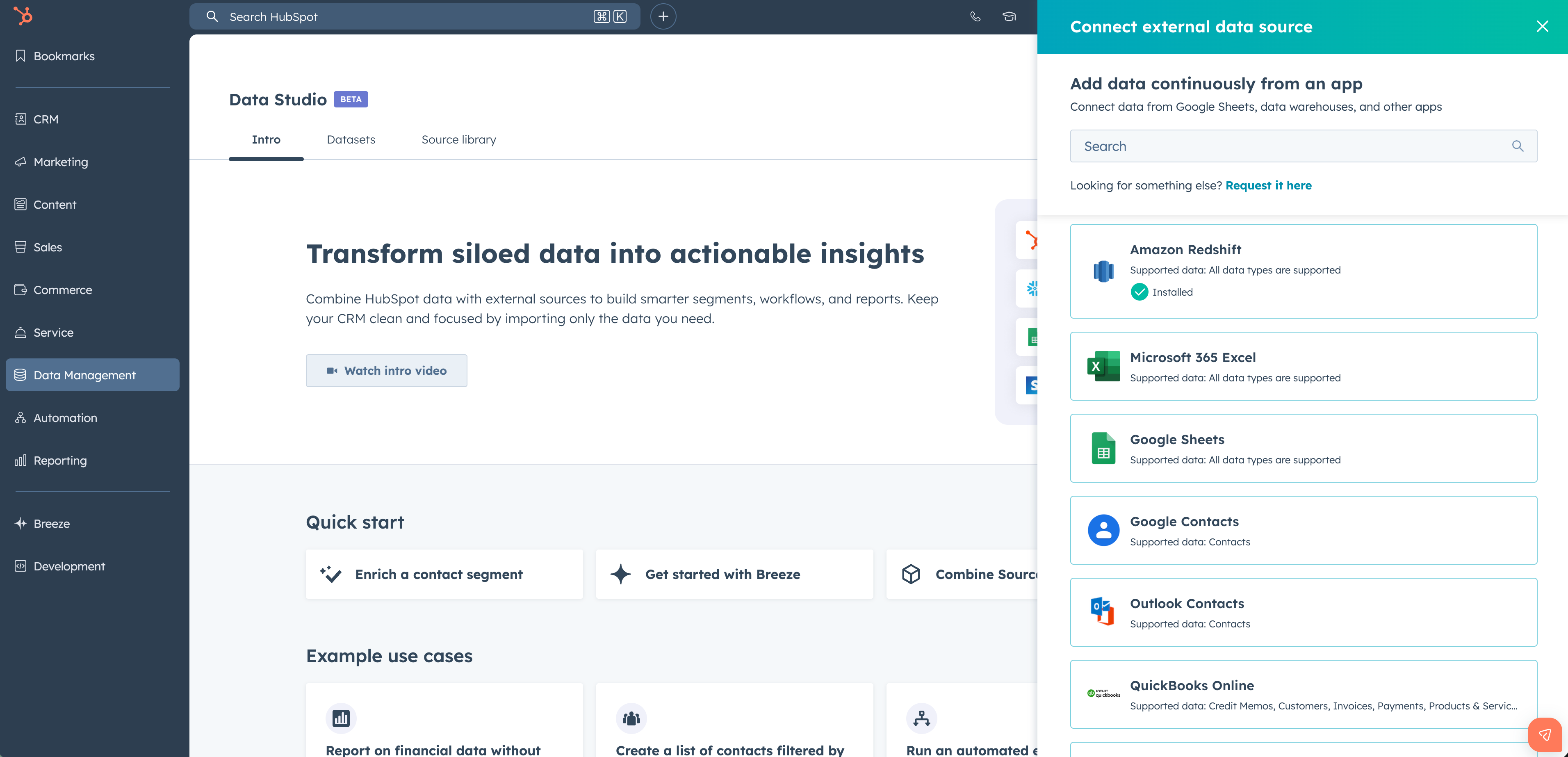 External source in Data Studio