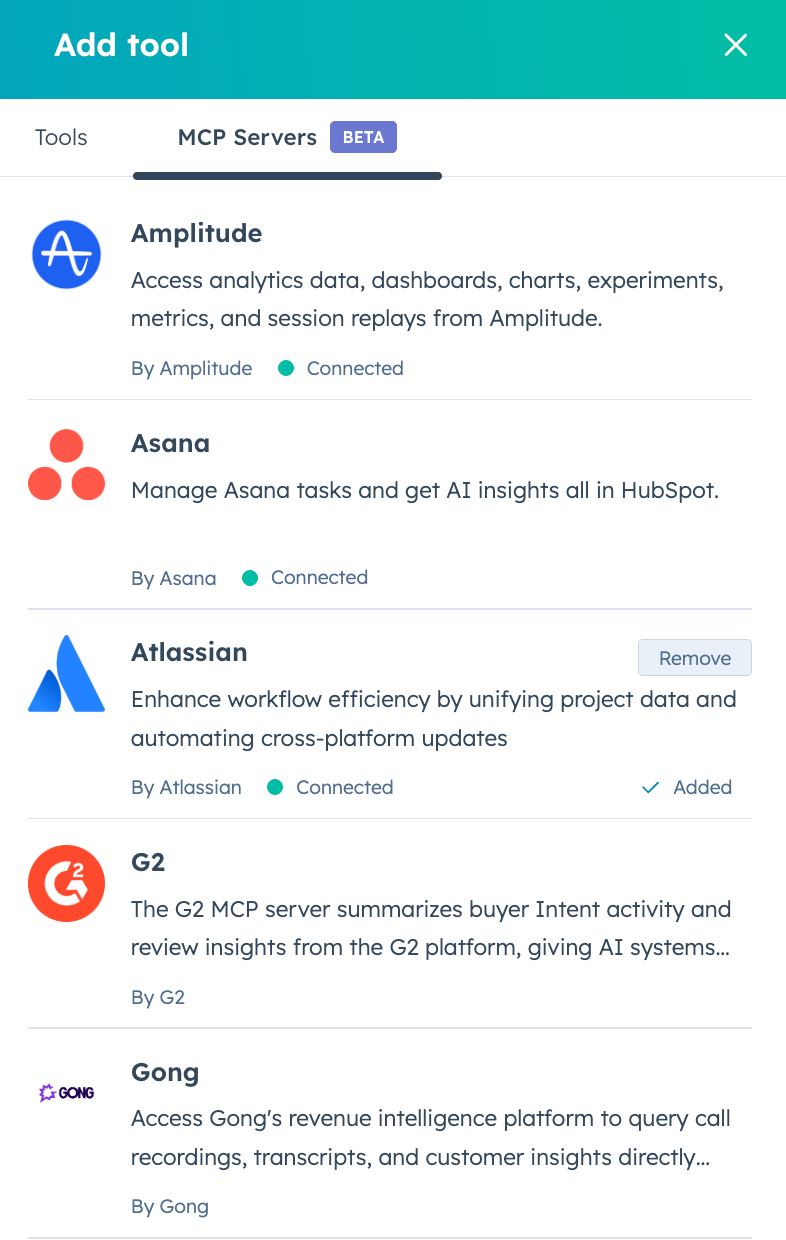 Amplitude in MCP Tools List for Breeze Studio
