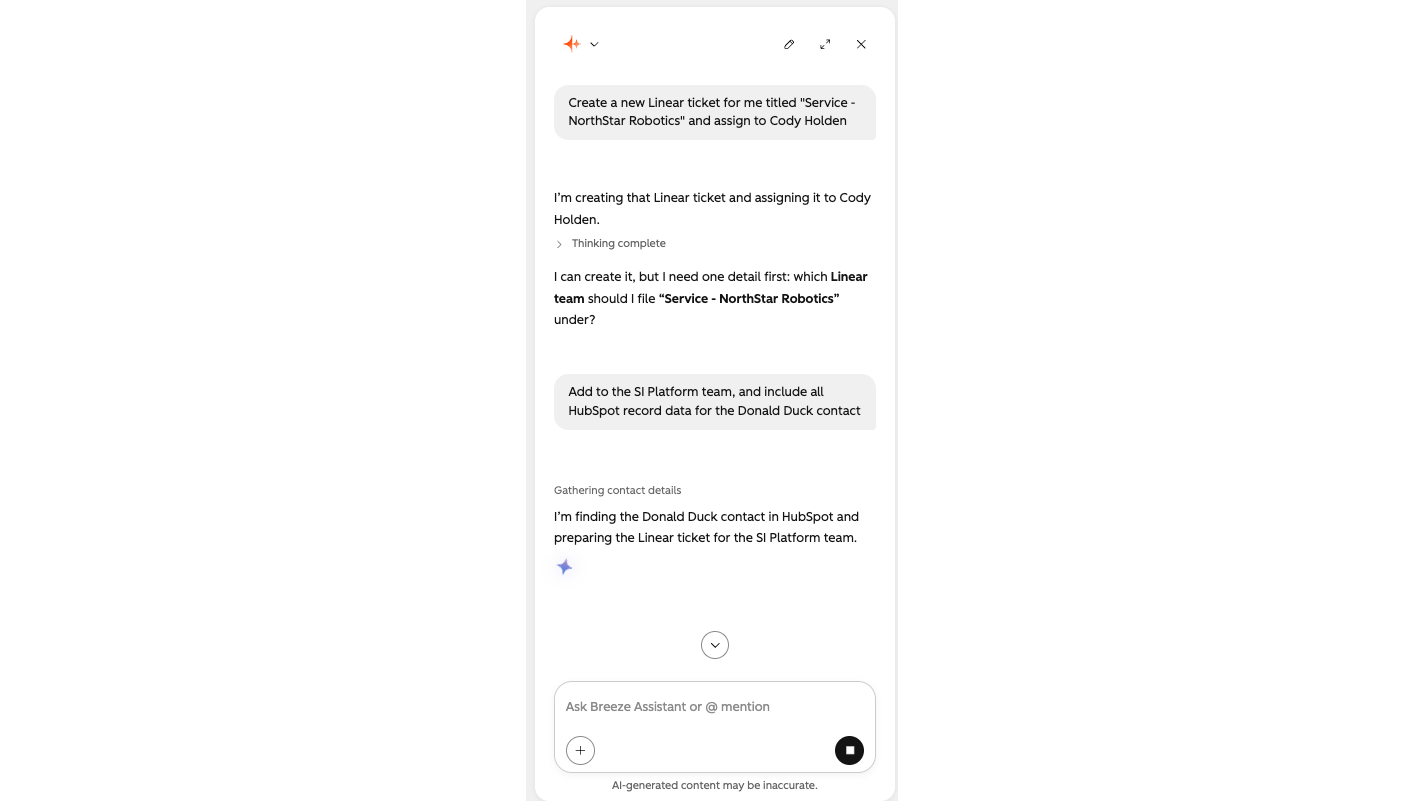 Generate Tickets via Breeze Assistant