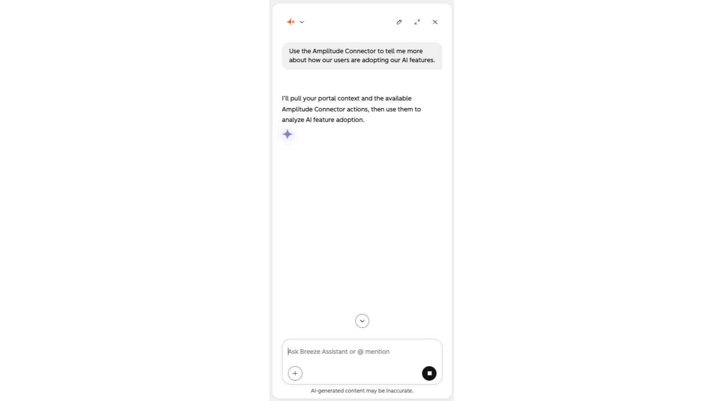 Breeze Assistant querying Amplitude product analytics data using natural language