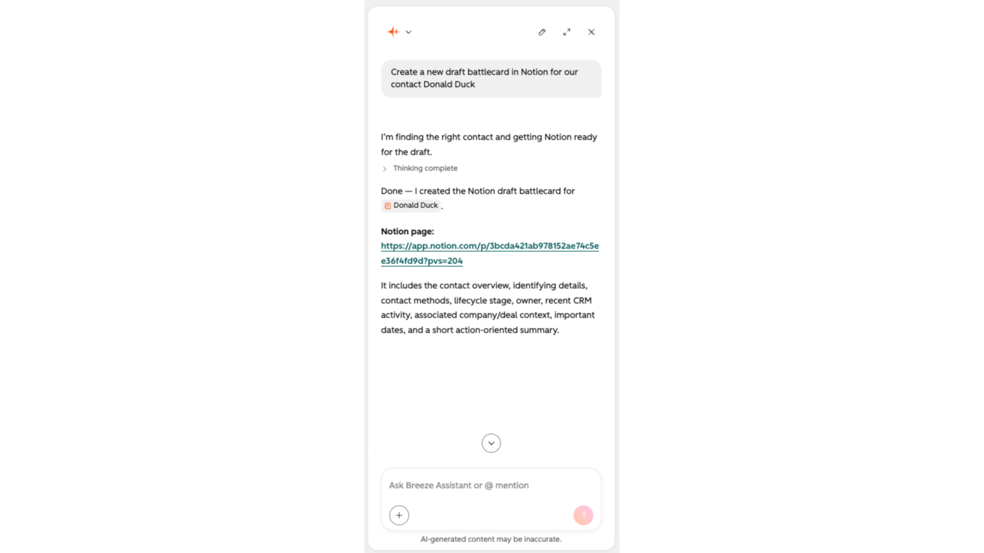 Create in Notion from Breeze Assistant