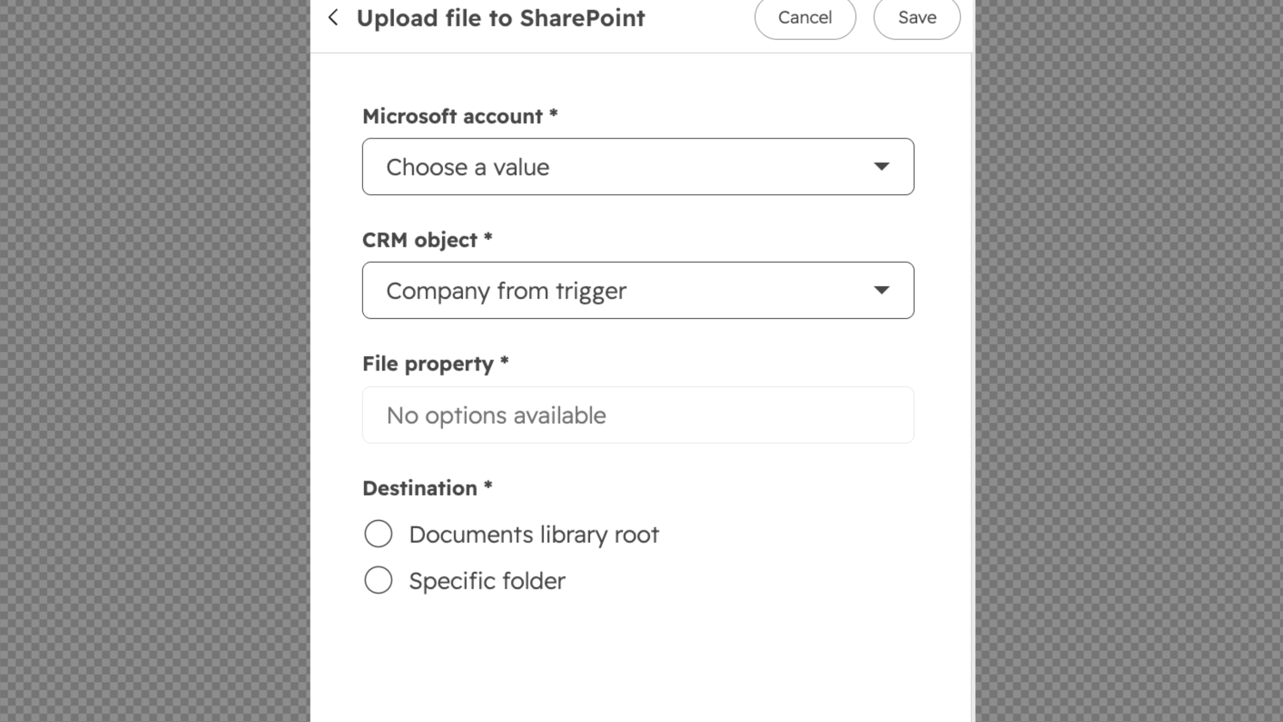 Upload file to SharePoint workflow action