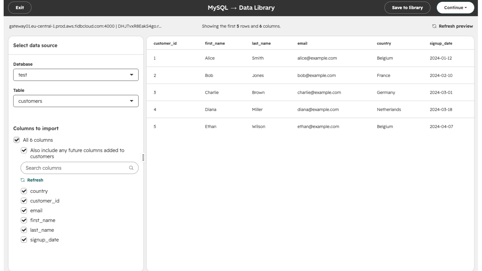 Connect MySQL database as a source