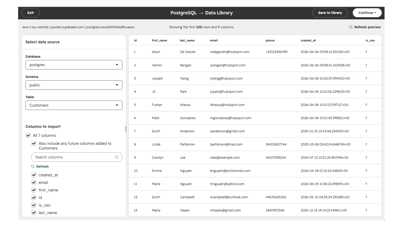 Connect PostgreSQL database as a source