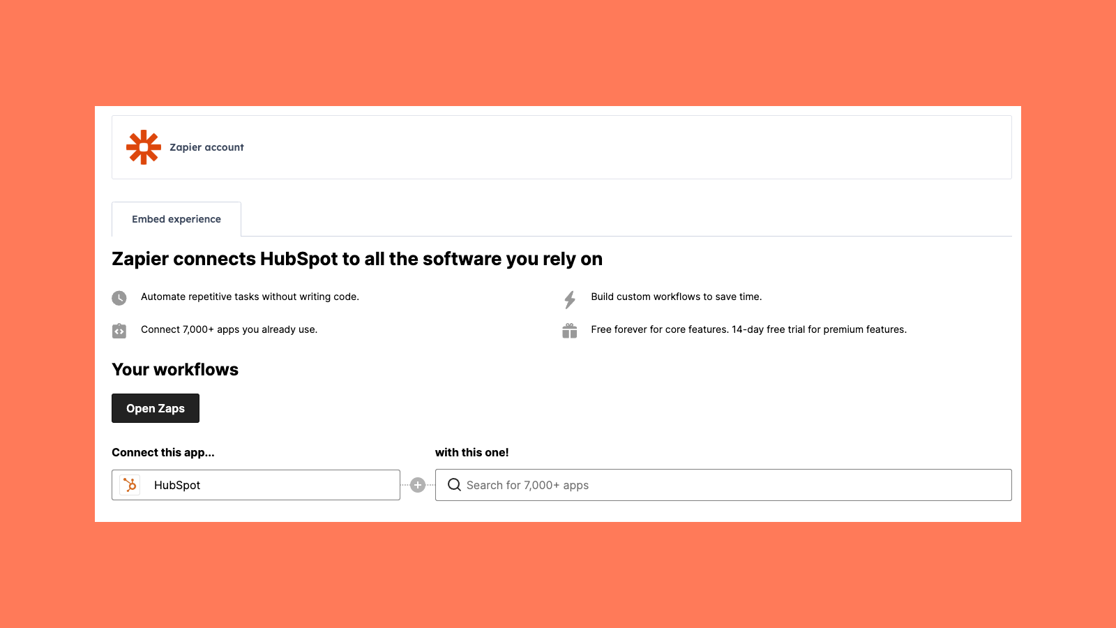 Access Zapier within HubSpot's integrations settings page