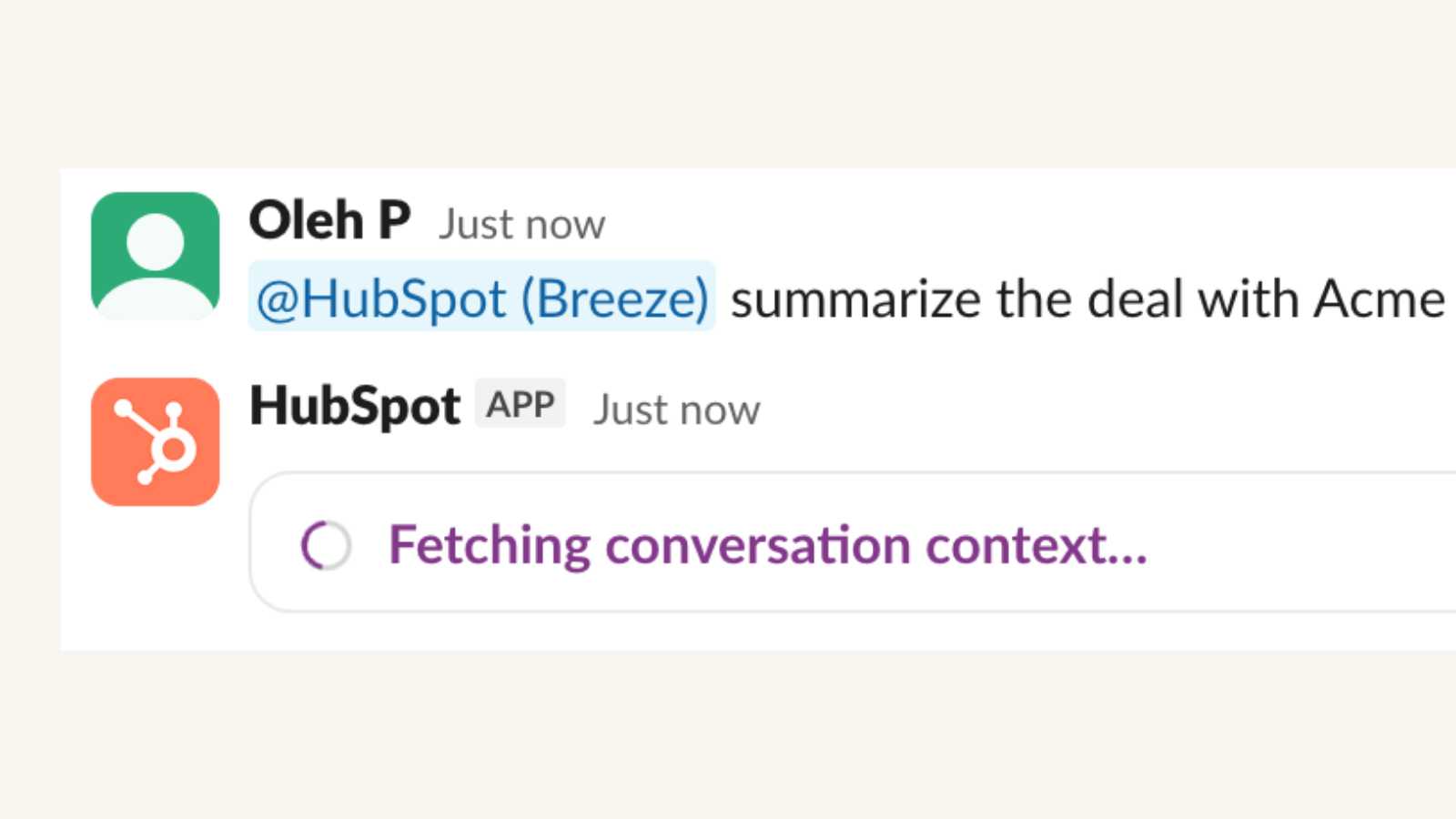 screenshot of Breeze summarizing deal in Slack