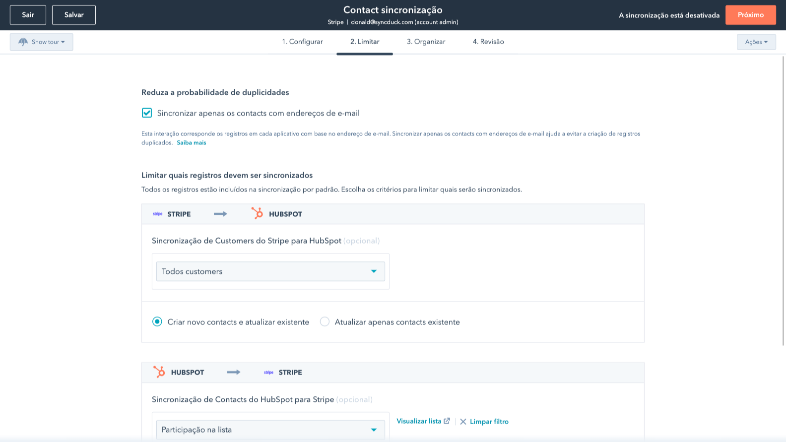 Sincronize dados do Stripe e do HubSpot