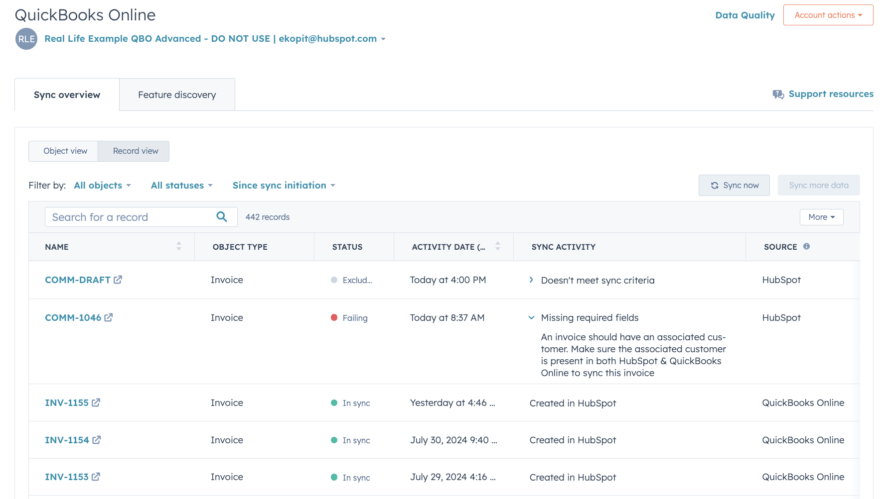 In-depth sync health reporting and error resolution
