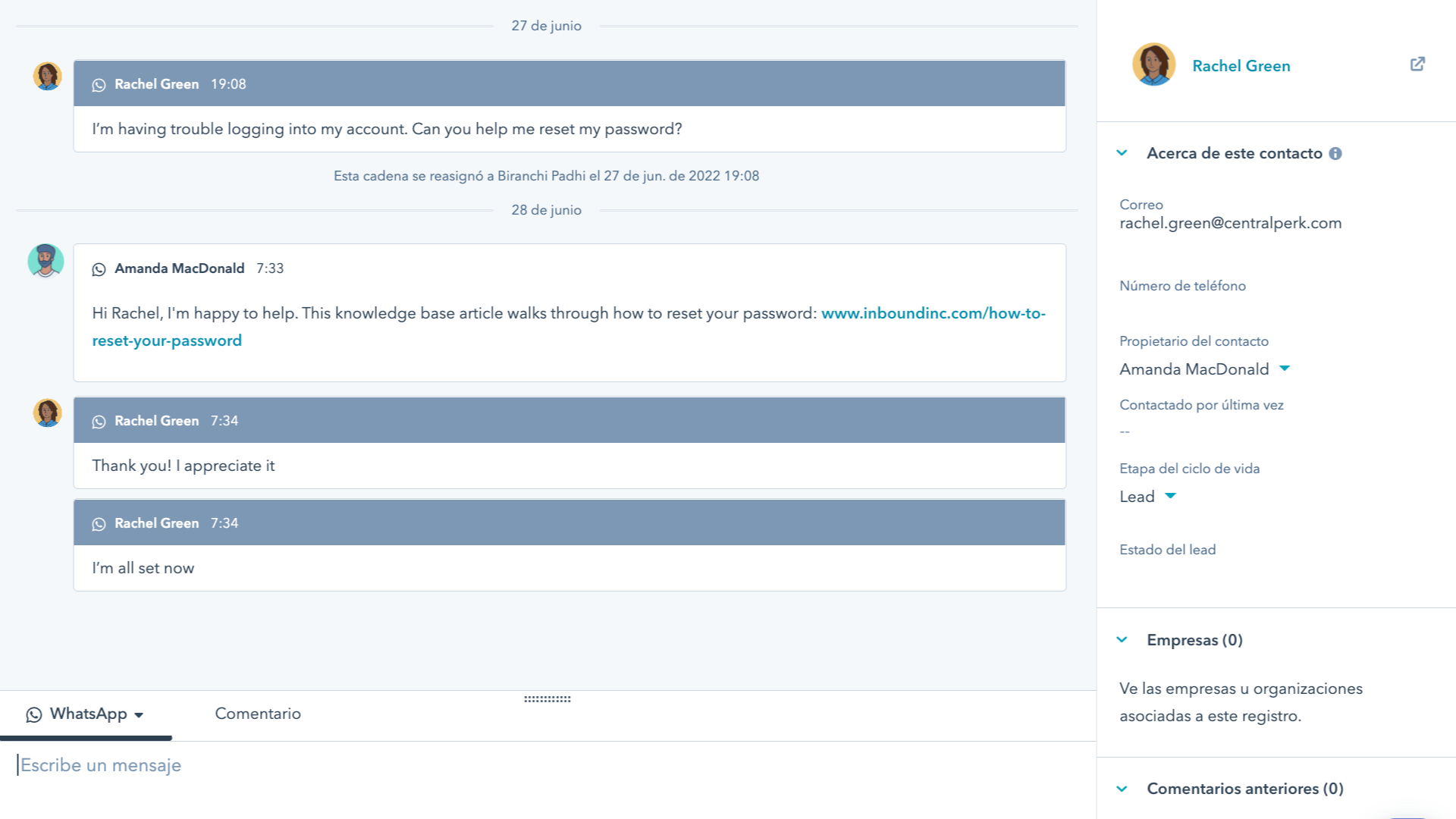 Conecta WhatsApp con la bandeja compartida de HubSpot