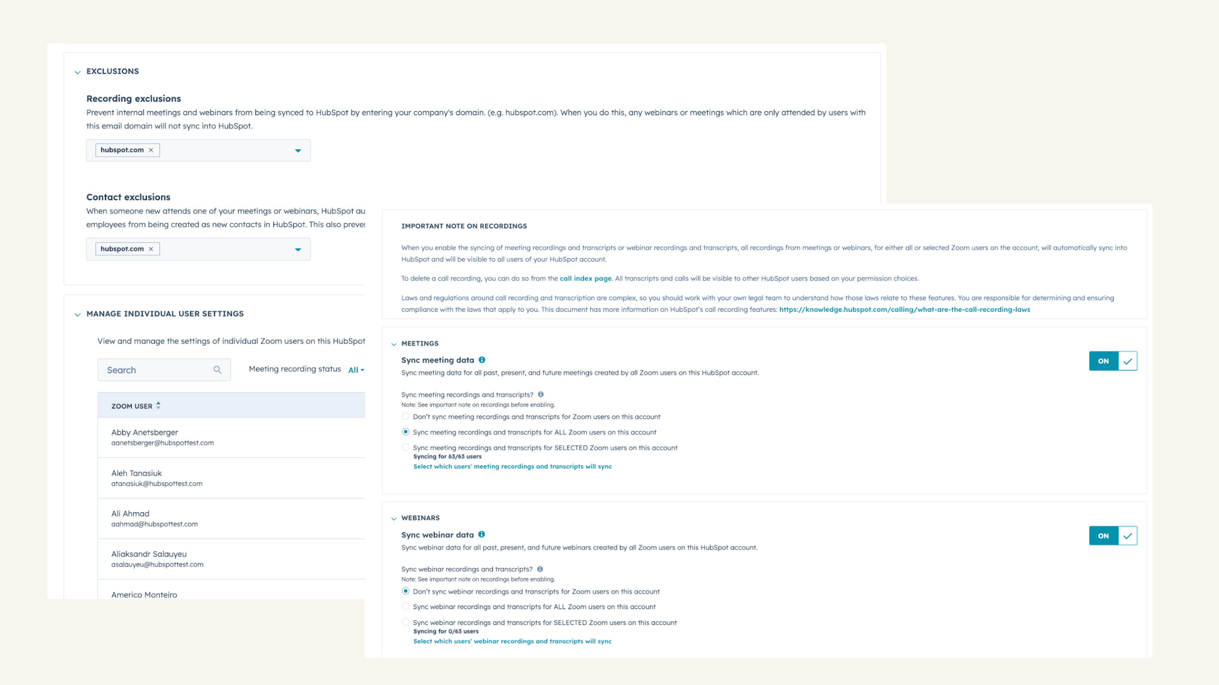screenshot of data sync options