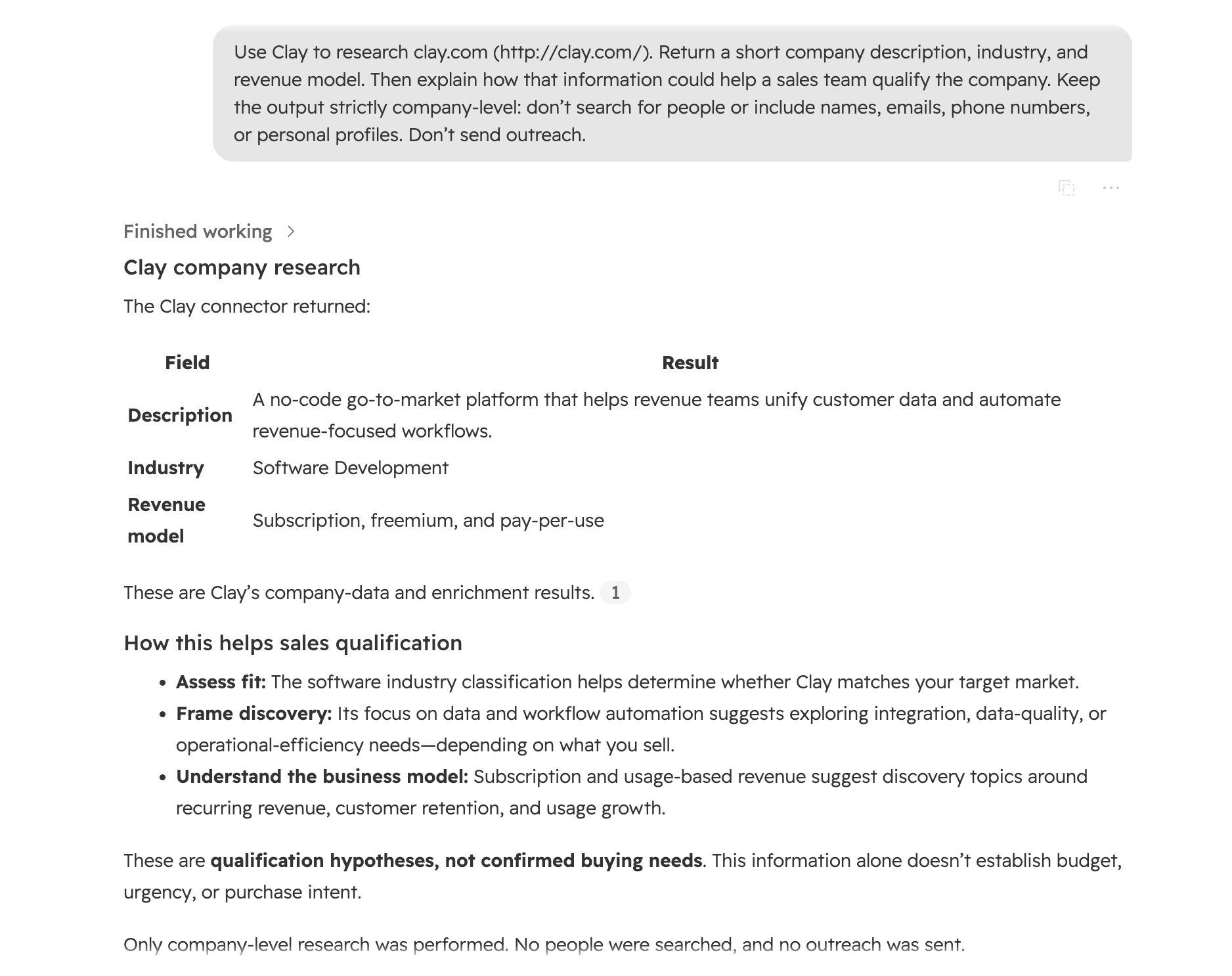Company research via Clay Connector