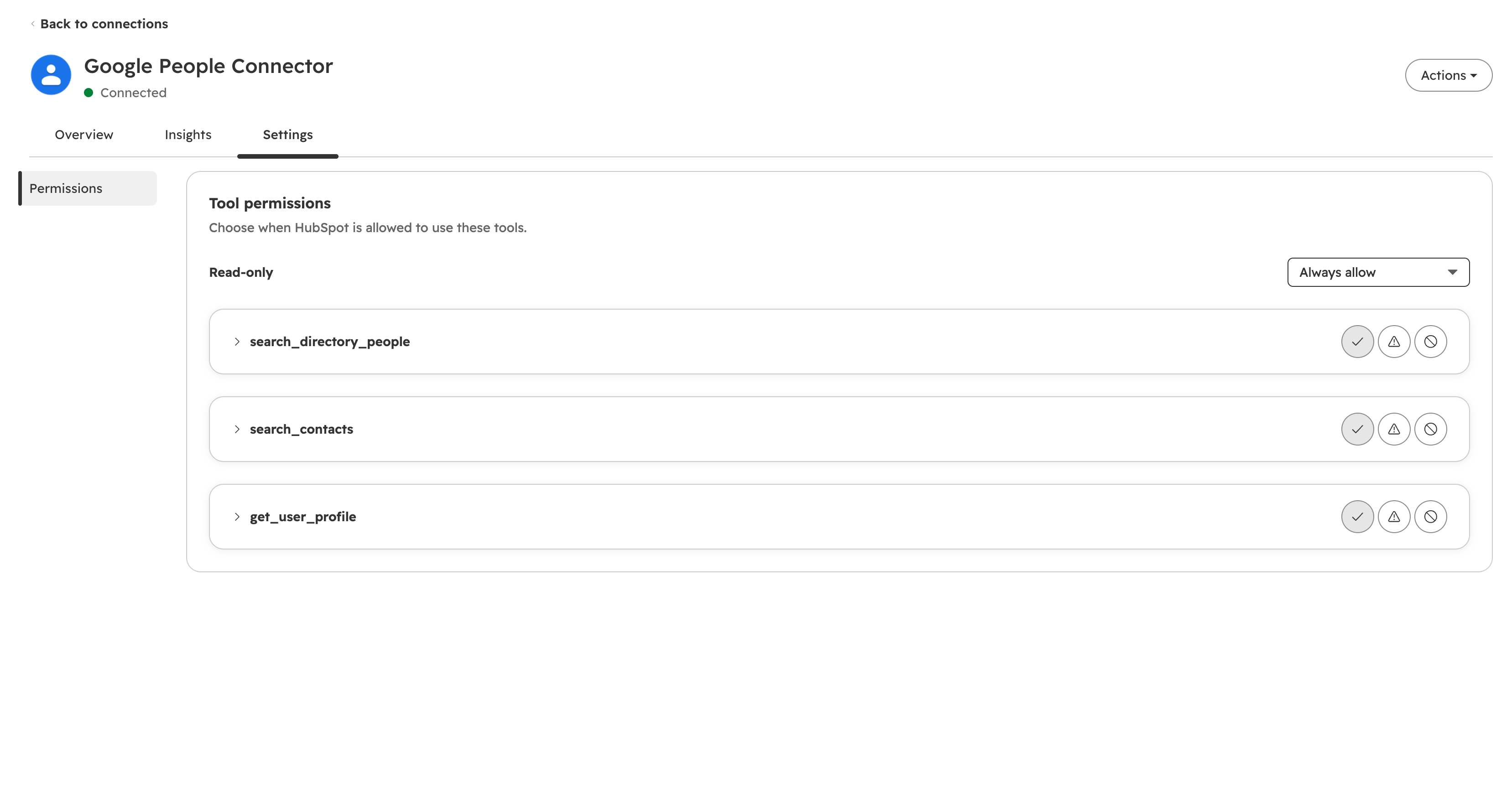 Google People Connector Settings