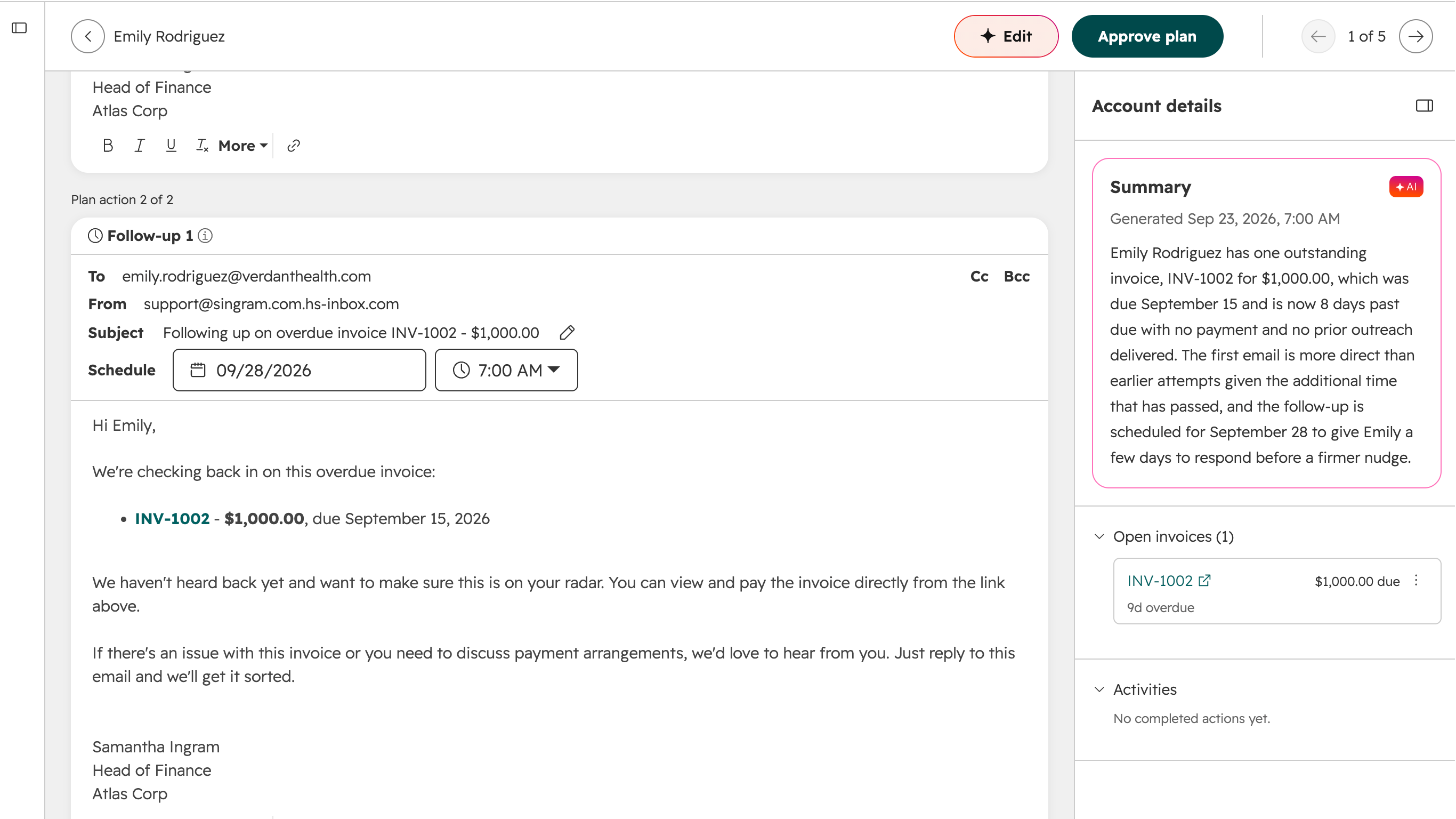 Revenue agent collections plan view