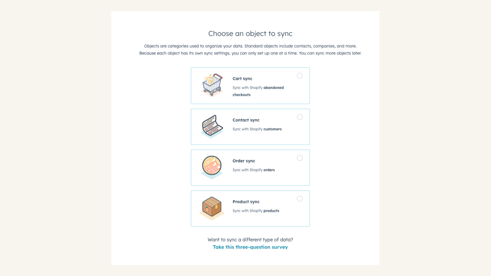screenshot of sync options