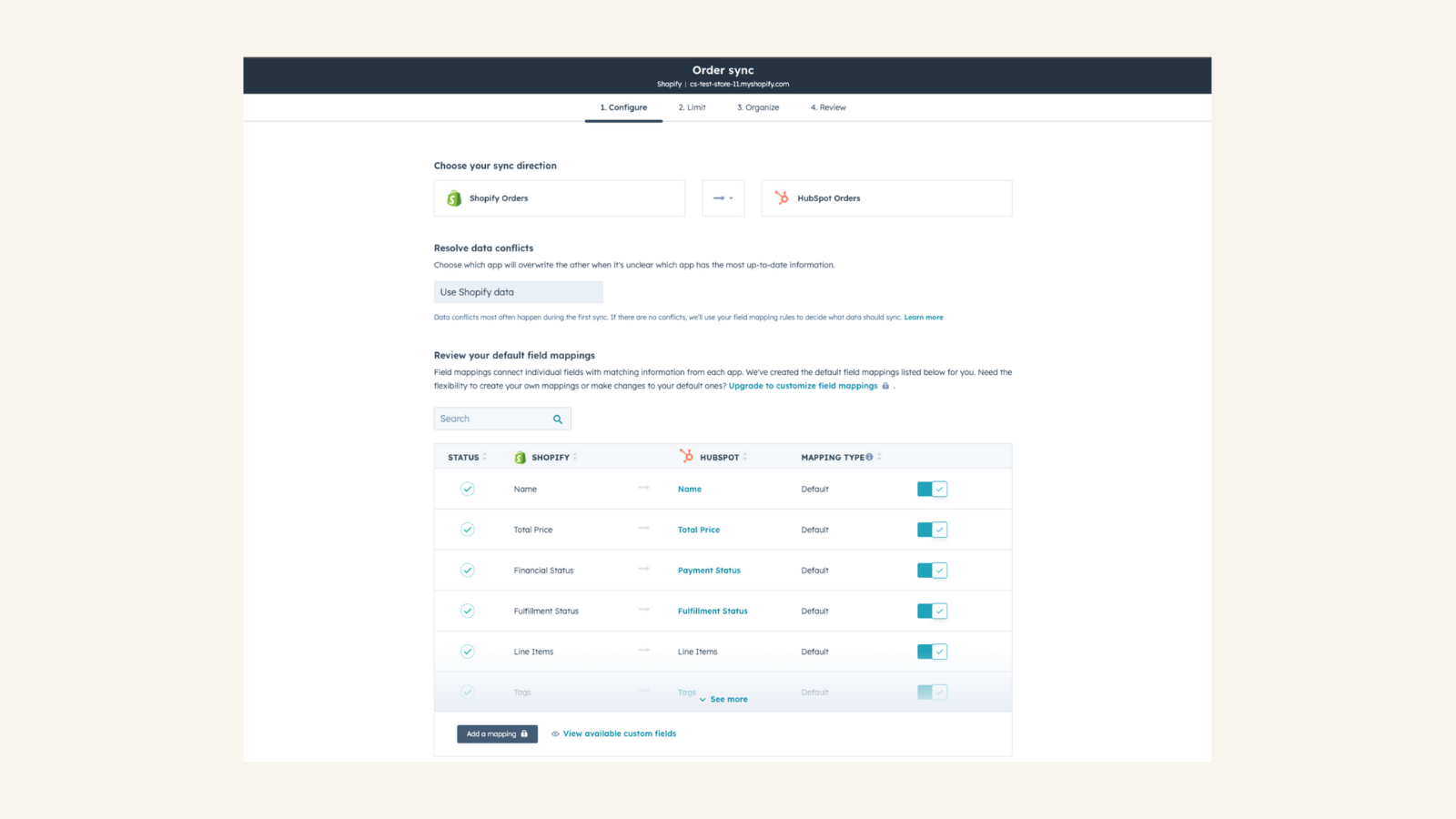 screenshot of data sync controls